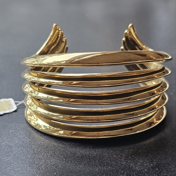 MICHAEL KORS BRACELET GOLD WIDE LAYERED,OPEN CUFF BANGLE NEW #2053 - Picture 1 of 13